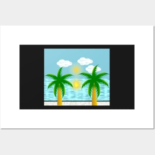 Palm trees on a tropical beach Posters and Art